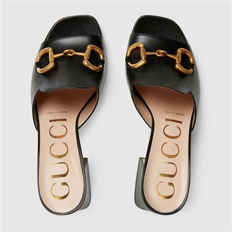 Women's slide sandal with Horsebit in black leather 